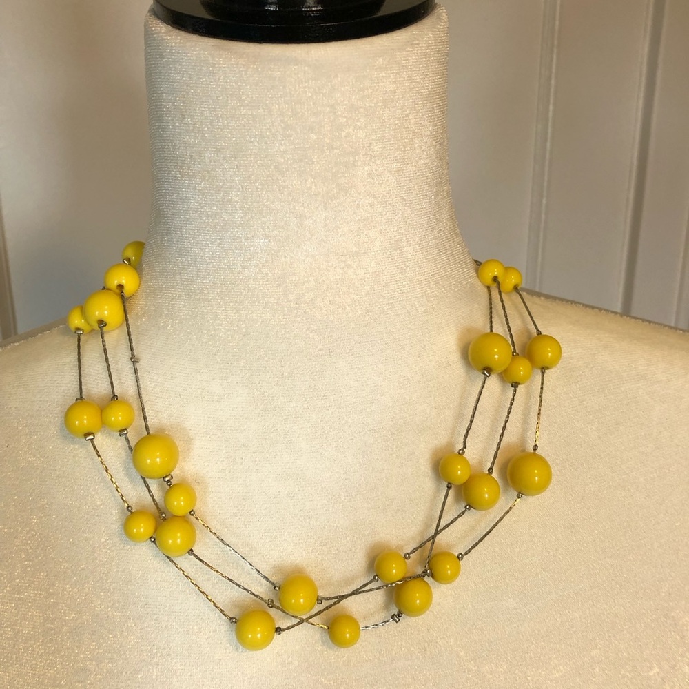Yellow Vintage 3 Strand Beaded Necklace